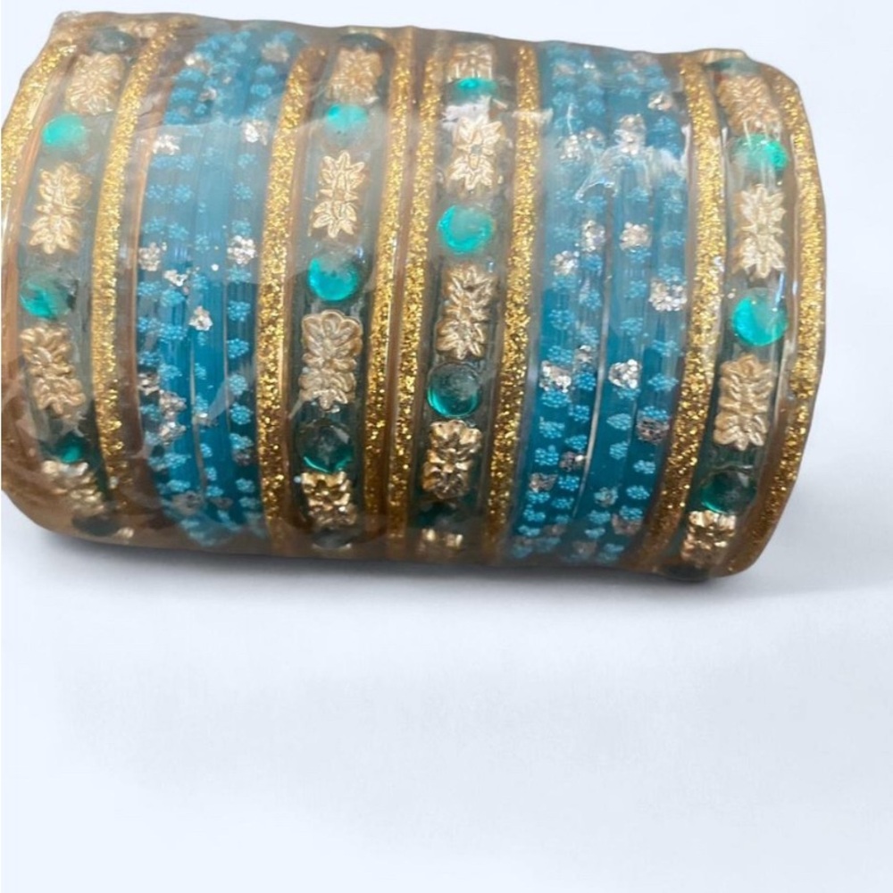 Chic Gold and Teal Bangle Set